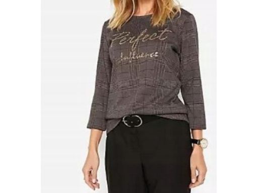 B.P.C bluzka brązowa w kratkę z brokatowym napisem 40/42.