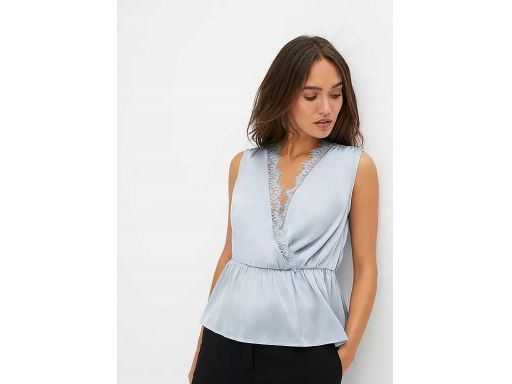 B.P.C top satynowy niebieski indygo z koronką r.42