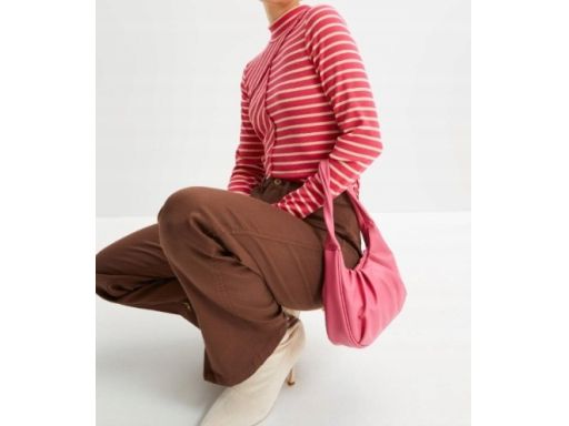 B.P.C bluzka beżowo-różowa w paski z ozdobnymi szwami 40/42.