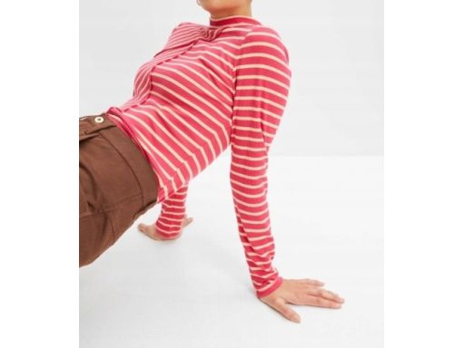 B.P.C bluzka beżowo-różowa w paski z ozdobnymi szwami 40/42.