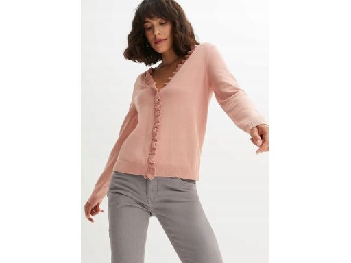 B.P.C sweter rozpinany różowy z falowanym wykończeniem r.40/42