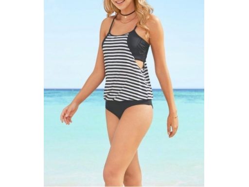 B.P.C tankini czarno-białe w paski r.48