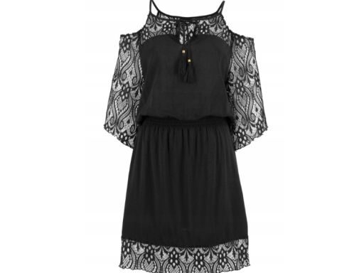 B.P.C sukienka plażowa czarna ażurową koronką ^36