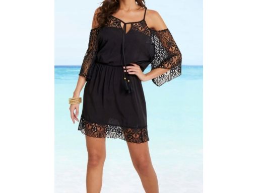 B.P.C sukienka plażowa czarna ażurową koronką ^36