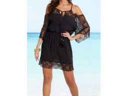 B.P.C sukienka plażowa czarna ażurową koronką ^36
