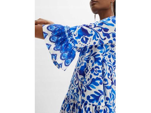 B.P.C sukienka biało-niebieska we wzory z falbankami ^44/46