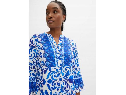 B.P.C sukienka biało-niebieska we wzory z falbankami ^44/46