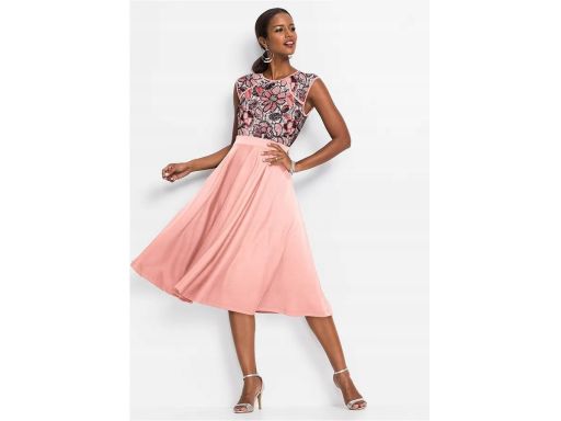 B.P.C sukienka rozkloszowana różowa z koronkową wstawką r.40/42