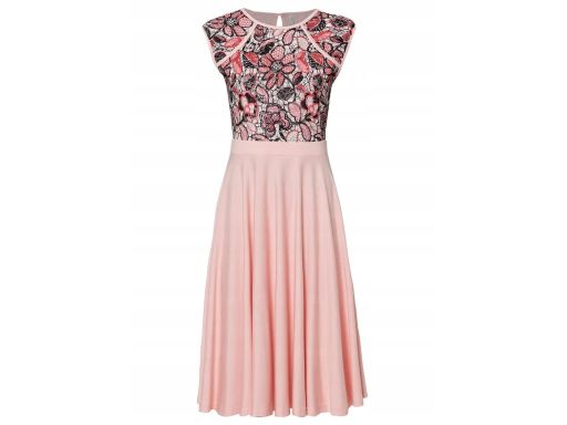 B.P.C sukienka rozkloszowana różowa z koronkową wstawką r.40/42