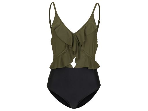 B.P.C kostium kąpielowy czarno-khaki z falbanką i wycięciem r.36