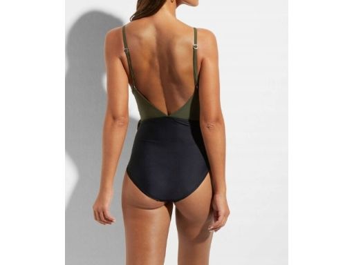 B.P.C kostium kąpielowy czarno-khaki z falbanką i wycięciem r.36