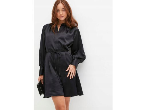 B.P.C sukienka satynowa czarna z wiązaniem i paskiem r.44