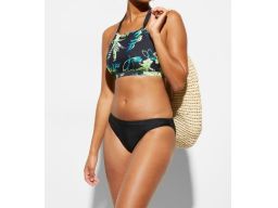 B.P.C czarne bikini biustonosz bustier w kwiaty r.40