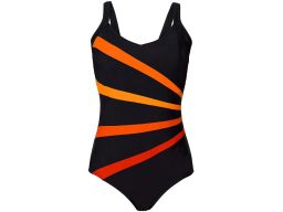 B.P.C kostium kąpielowy shape czarny z kolorowymi paskami r.44