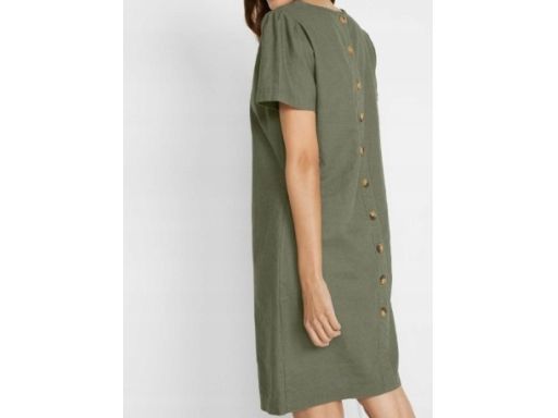 B.P.C sukienka len i bawełna zielona 46