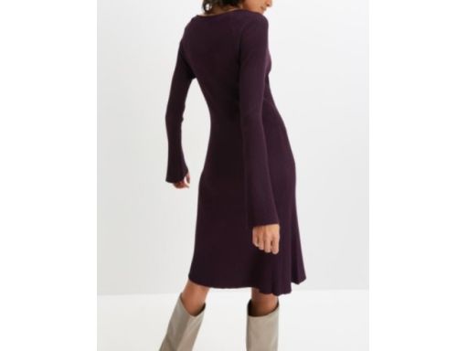 B.P.C śliwkowa dzianinowa sukienka prążek 40/42.