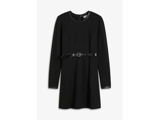 B.P.C sukienka czarna ze wstawkami z eko skóry i paskiem r.36/38