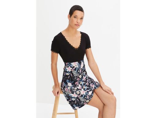 B.P.C czarna sukienka z częścią spódnicową w kwiaty ^40/42