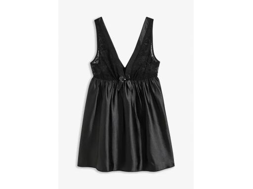 B.P.C koszula nocna babydoll satynowa czarna z koronką r.52/54