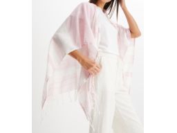 B.P.C poncho letnie biało-różowe bawełniane r.one size