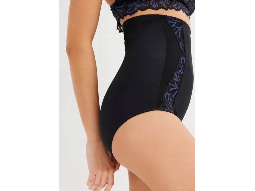 B.P.C majtki figi maxi shape czarne z niebieską koronką wysoki stan ^4