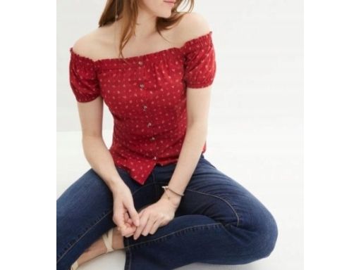 B.P.C czerwona bluzka carmen z nadrukiem r.40