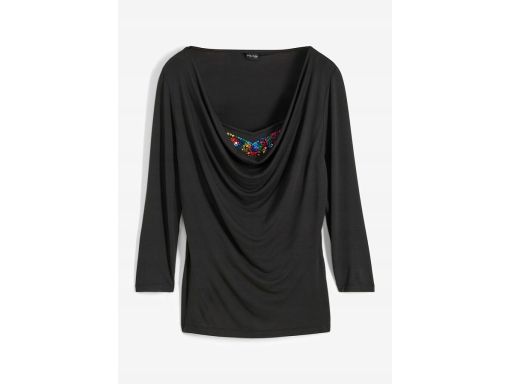 B.P.C bluzka 2w1 z lejącym dekoltem czarna z kolorowymi cekinami 40/42