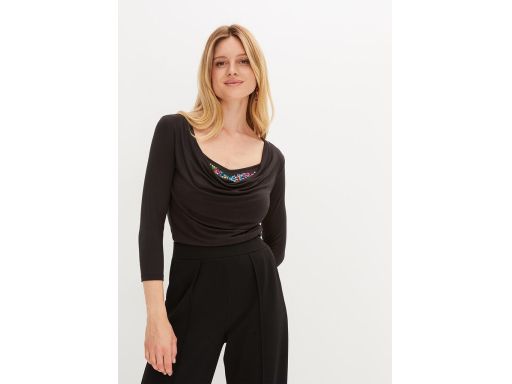 B.P.C bluzka 2w1 z lejącym dekoltem czarna z kolorowymi cekinami 40/42