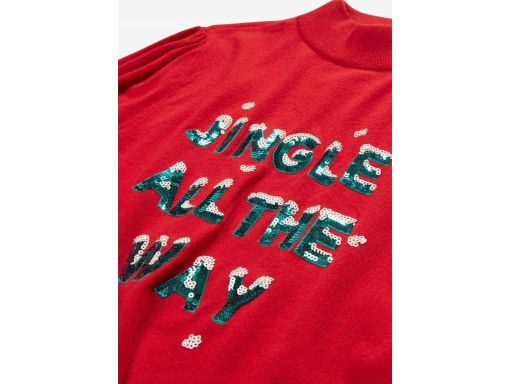 B.P.C sweter dzianinowy czerwony świąteczny z napisem z cekinów ^40/42