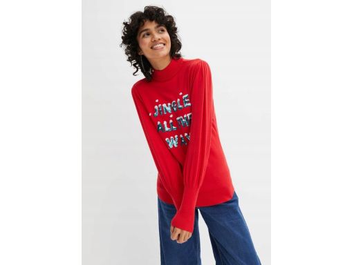 B.P.C sweter dzianinowy czerwony świąteczny z napisem z cekinów ^40/42