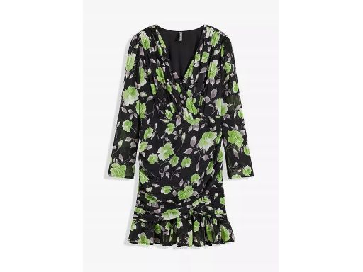 B.P.C czarna sukienka z marszczeniem ze wzorem roślinnym ^50