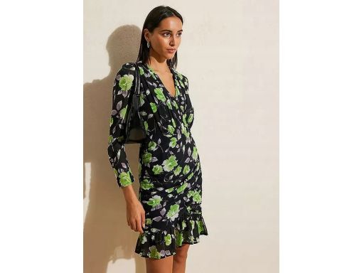 B.P.C czarna sukienka z marszczeniem ze wzorem roślinnym ^50