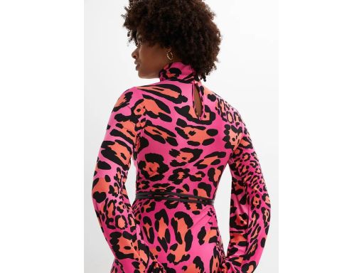 B.P.C sukienka we wzory midi z paskiem z eko skóry z frędzelkami 40/42