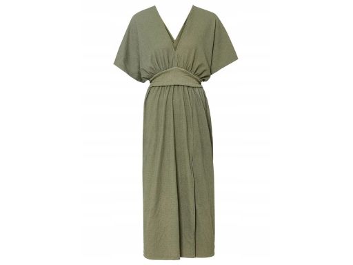 B.P.C sukienka khaki z krepy z dużym dekoltem 40.