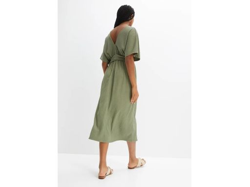 B.P.C sukienka khaki z krepy z dużym dekoltem 40.