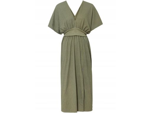B.P.C sukienka khaki z krepy z dużym dekoltem 40.