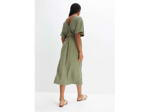 B.P.C sukienka khaki z krepy z dużym dekoltem 40.