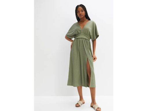 B.P.C sukienka khaki z krepy z dużym dekoltem 40.