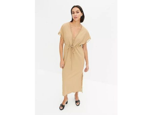 B.P.C sukienka z frędzlami beżowa r.44/46