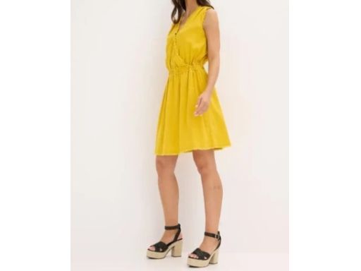 B.P.C sukienka lniana musztardowa z surowym wykończeniem r.46