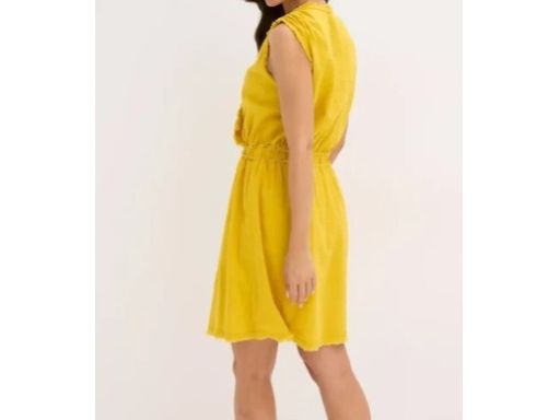 B.P.C sukienka lniana musztardowa z surowym wykończeniem r.46