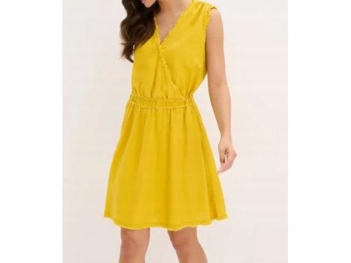 B.P.C sukienka lniana musztardowa z surowym wykończeniem r.46