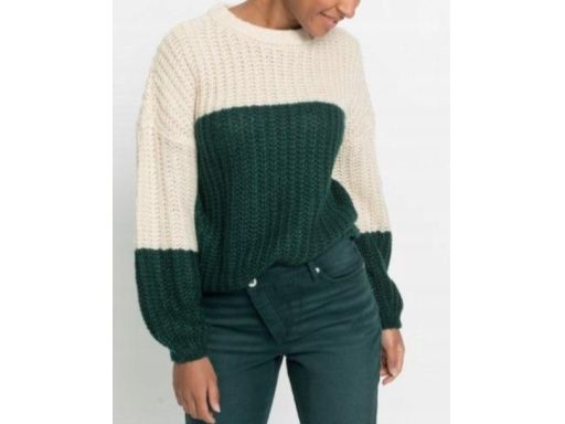 B.P.C Ciepły sweter beżowo zielony butelkowa zieleń ^48/50