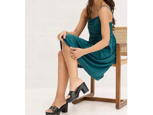 B.P.C letnia sukienka na ramiączka morska z marszczeniem r.48/50