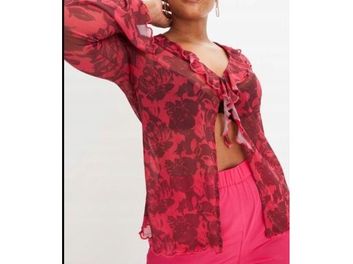 B.P.C siateczkowa bluzka z nadrukiem falbanką i rozcięciem r.40/42