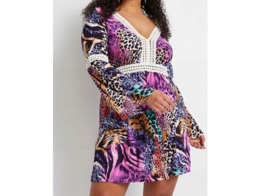 B.P.C kolorowa sukienka z szydełkową wstawką ^40/42