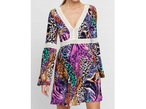 B.P.C kolorowa sukienka z szydełkową wstawką ^40/42