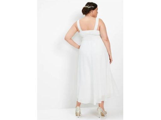 B.P.C długa sukienka szyfonowa z cekinami ecru śmietankowa r.44