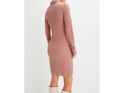 B.P.C sukienka dzianinowa przydymiony róż z wycięciem i z golfem r.44/