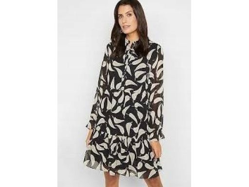 B.P.C sukienka szyfonowa czarna w szare liście r.40